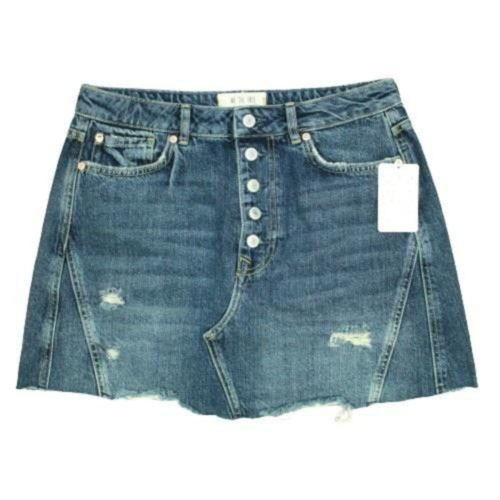 Free People We The Free Denim Mini Skirt Distressed Button Fly Women's Size 31